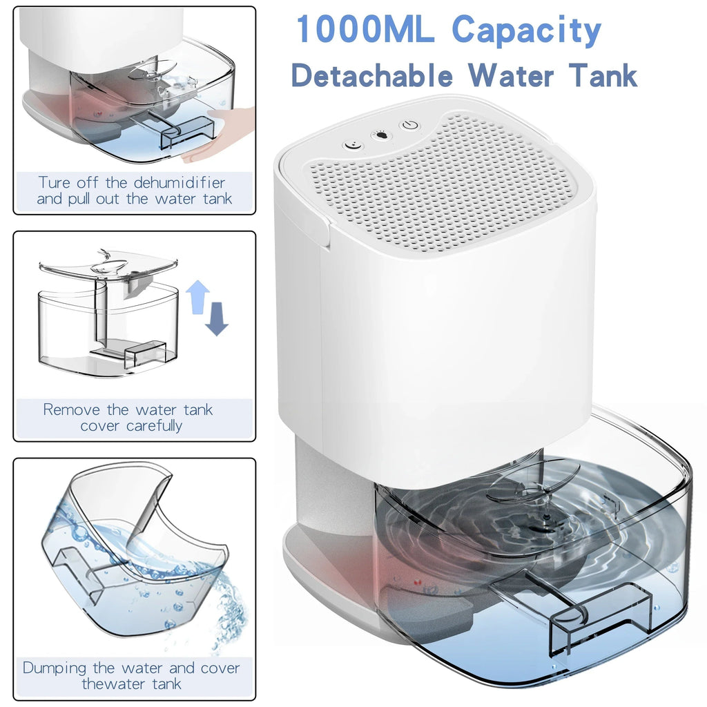 Portable Dehumidifier with Drain Hose for Basement Crawl Space and Air Purifier 1 Litre