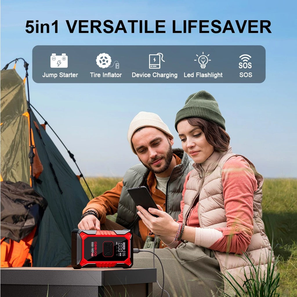 Portable jump starter with air compressor, 3000A peak 12V car battery booster for up to 9.0L petrol / 6.5L diesel, 150 P