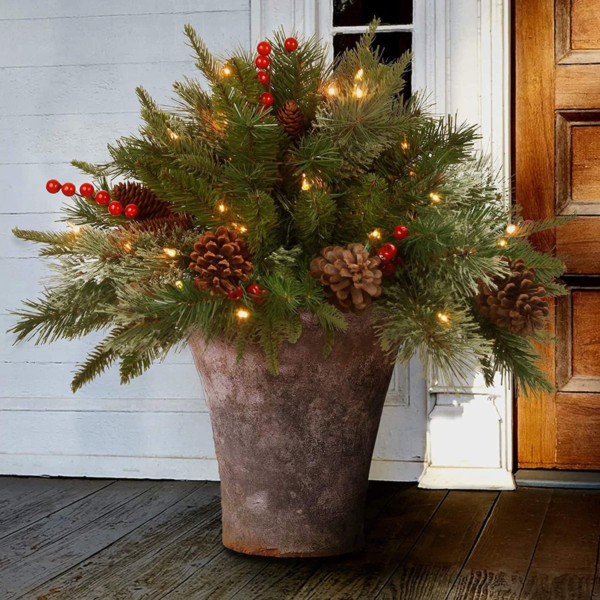 Pre-Lit Artificial Christmas Urn Filler with LED Lights