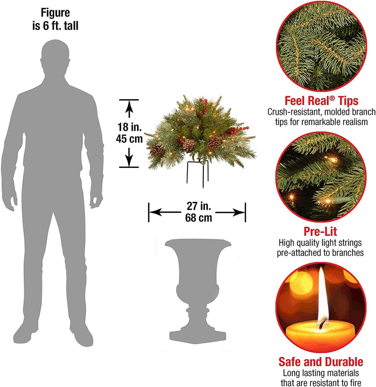 Pre-Lit Artificial Christmas Urn Filler with LED Lights