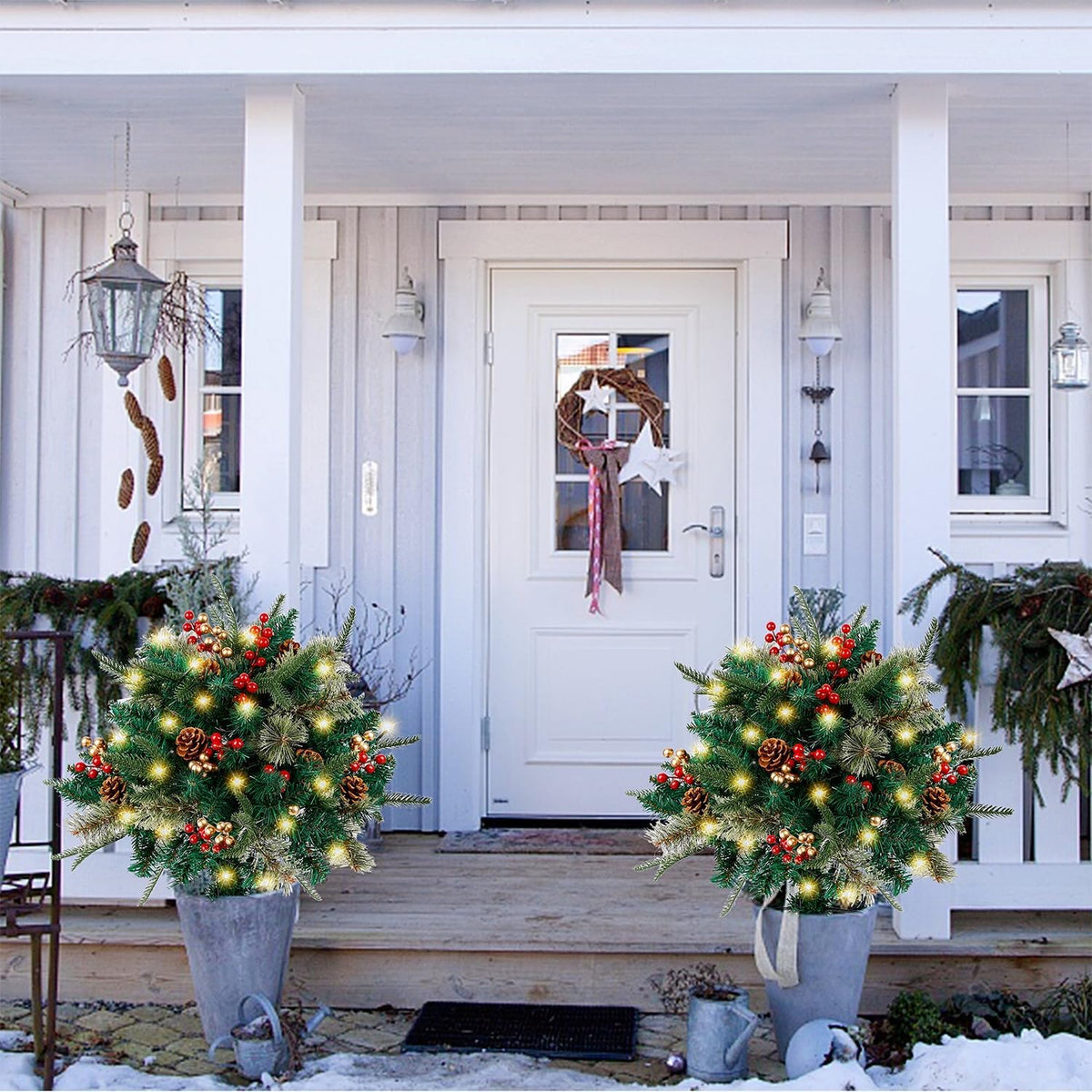 Pre-Lit Artificial Christmas Urn Filler with LED Lights