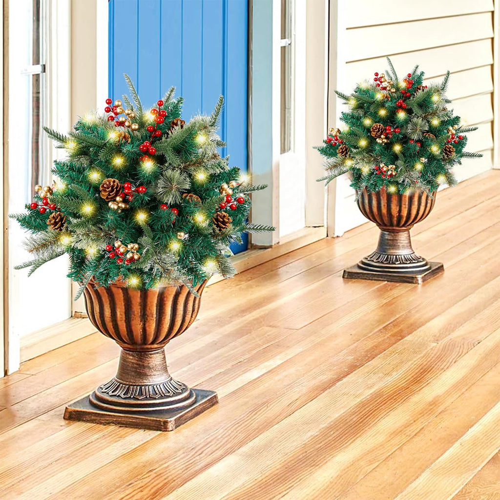 Pre-Lit Artificial Christmas Urn Filler with LED Lights