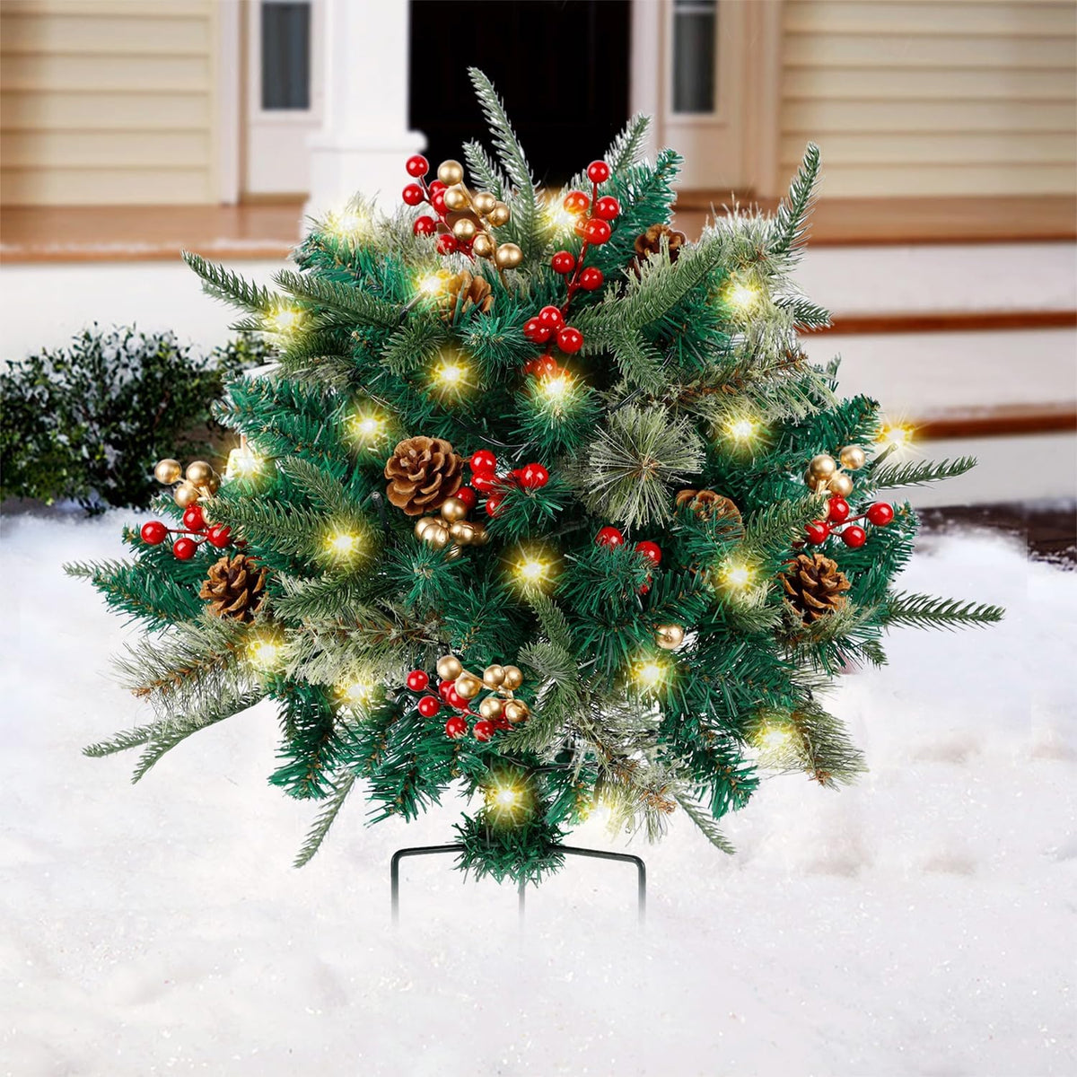 Pre-Lit Artificial Christmas Urn Filler with LED Lights