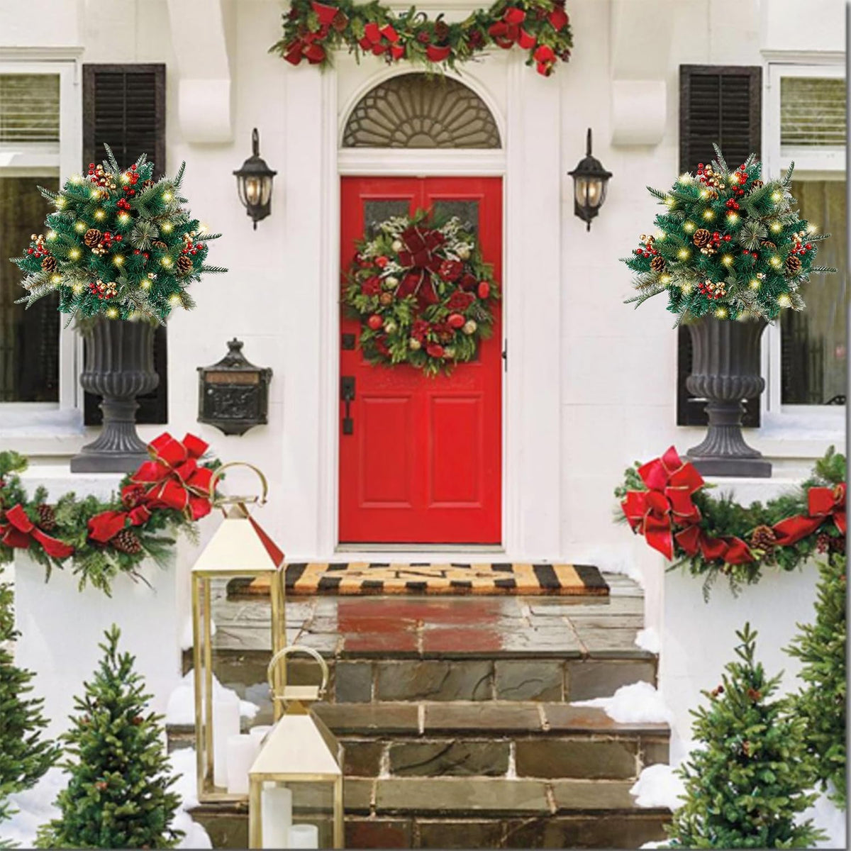 Pre-Lit Artificial Christmas Urn Filler with LED Lights