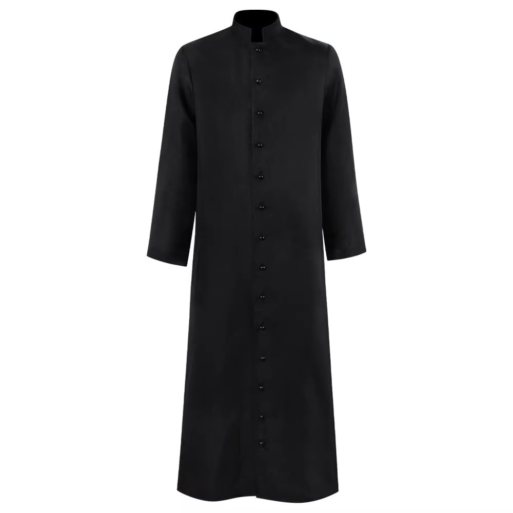 Priest costume, full-length cassock with button front and mandarin collar, 6 colours, sizes S to 5XL
