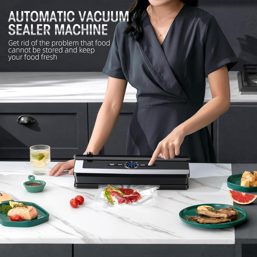 Boneroshop | Professional 8-in-1 Vacuum Sealer | Integrated Precision Cutter | Modes for Dry & Moist Foods | Airtight LE