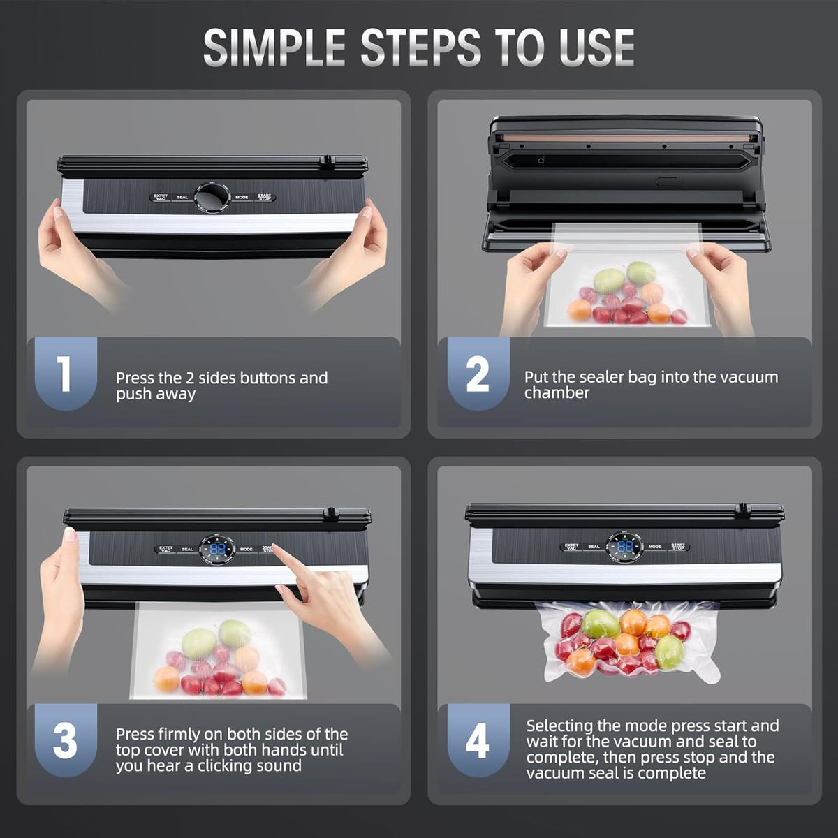 Boneroshop | Professional 8-in-1 Vacuum Sealer | Integrated Precision Cutter | Modes for Dry & Moist Foods | Airtight LE