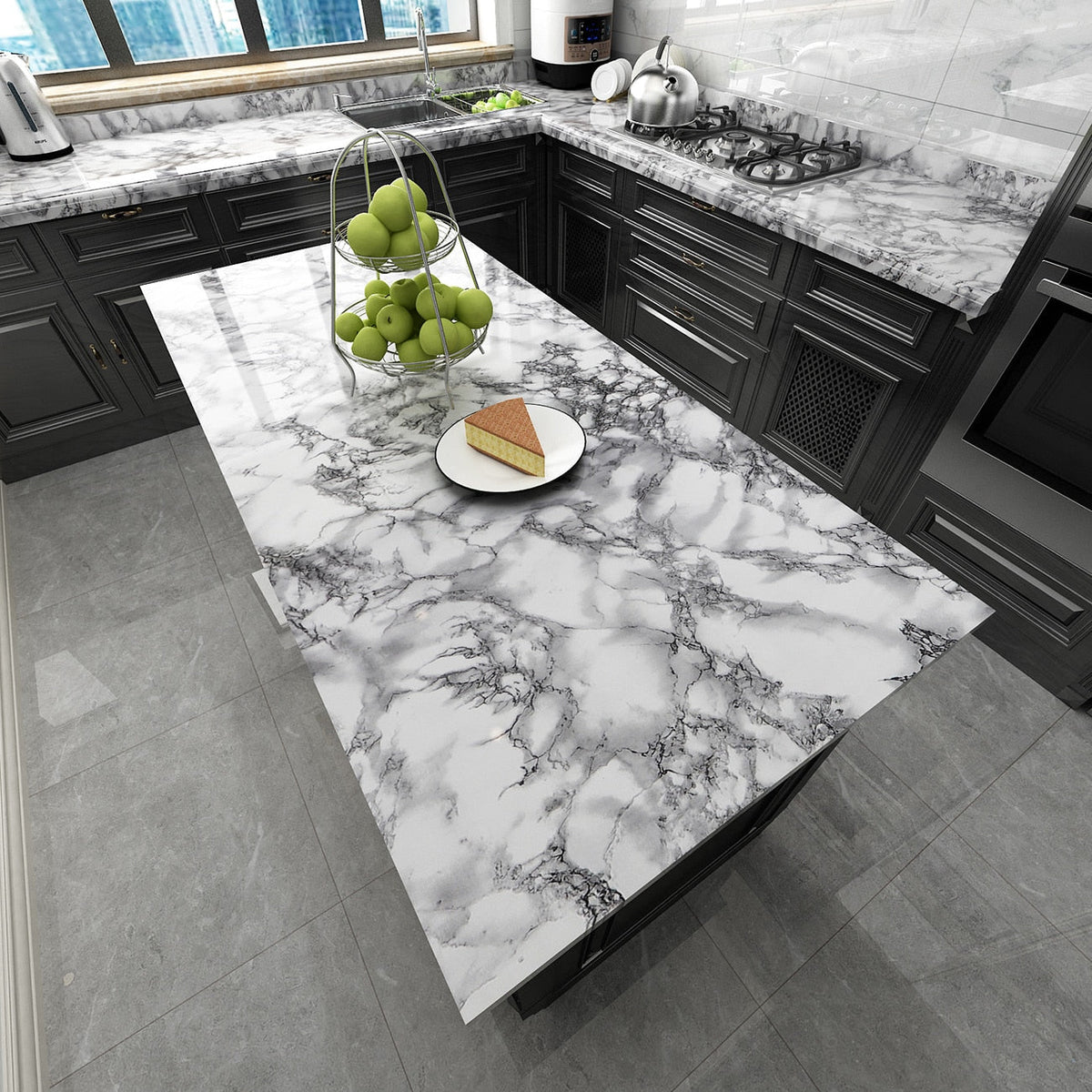 PVC Solid Vinyl Marble Wallpaper Waterproof Self-Adhesive