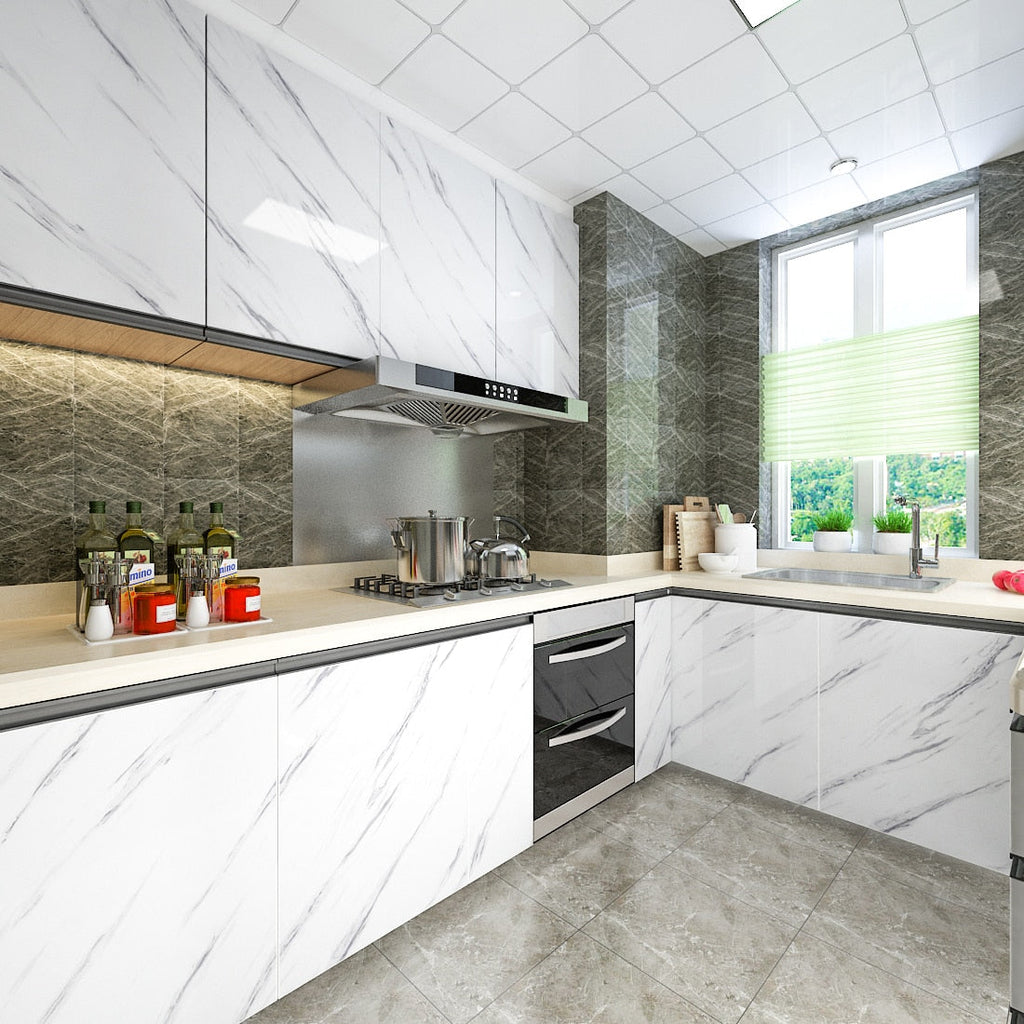 PVC Solid Vinyl Marble Wallpaper Waterproof Self-Adhesive