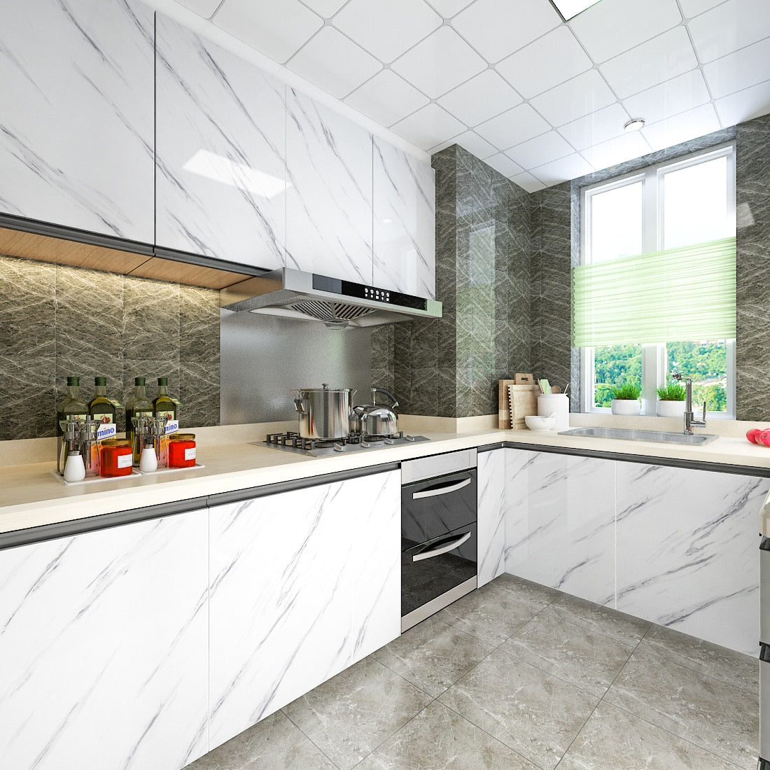 PVC Solid Vinyl Marble Wallpaper Waterproof Self-Adhesive
