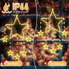 Quntis Large Christmas Window Star Lights – 2 Pack, 95cm, 84 LED, 12 Stars, Battery Operated with Timer & 8 Modes, Warm 