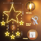 Quntis Large Christmas Window Star Lights – 2 Pack, 95cm, 84 LED, 12 Stars, Battery Operated with Timer & 8 Modes, Warm 