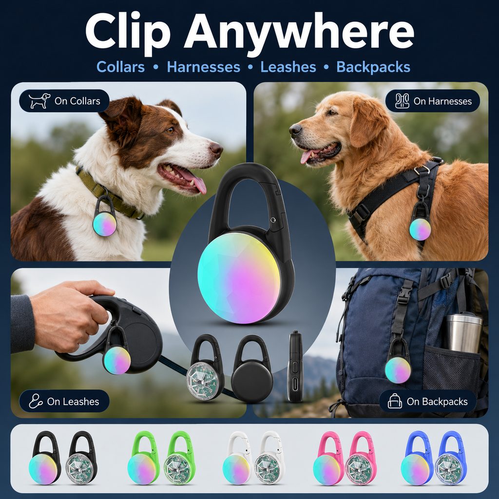 Rechargeable Clip-On LED Dog Safety Light for Night Walks – Keeps Pets Visible During Evening Walks, Jogging & Outdoor A