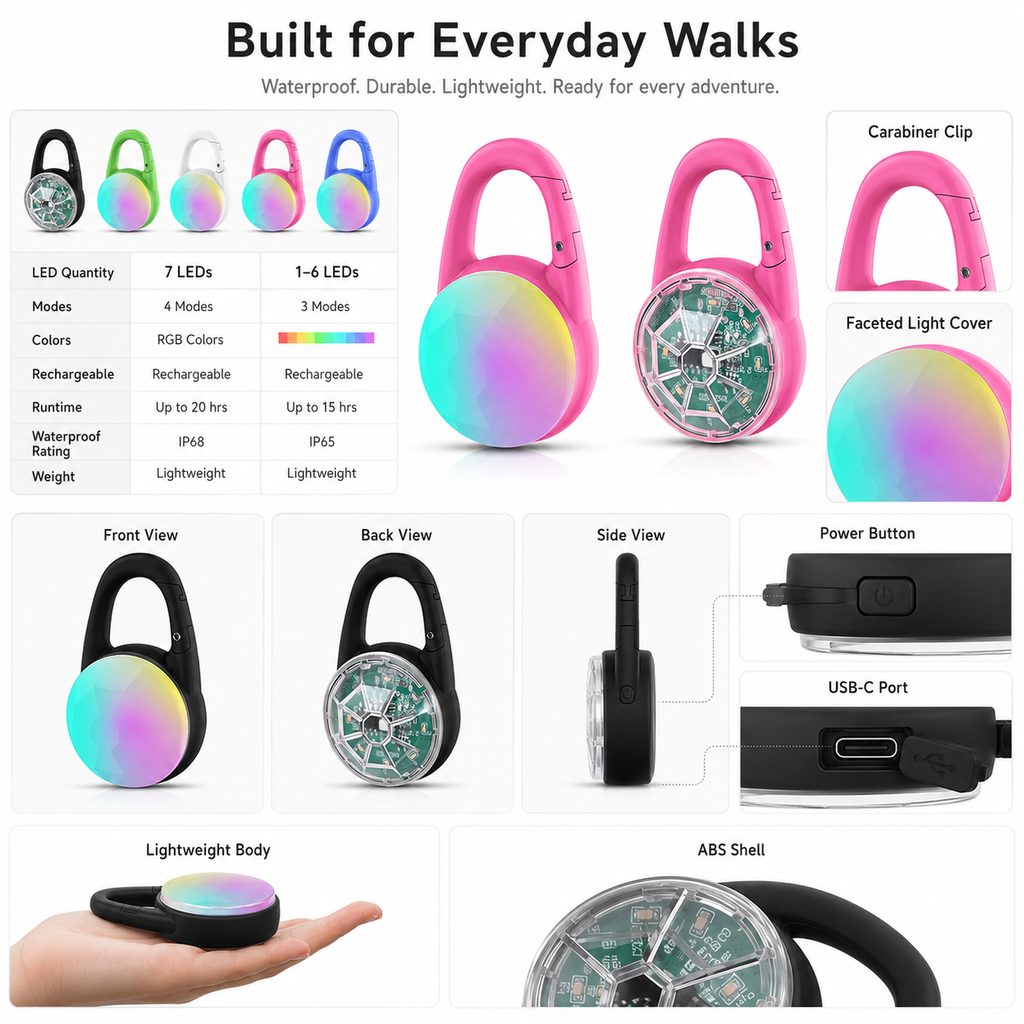 Rechargeable Clip-On LED Dog Safety Light for Night Walks – Keeps Pets Visible During Evening Walks, Jogging & Outdoor A