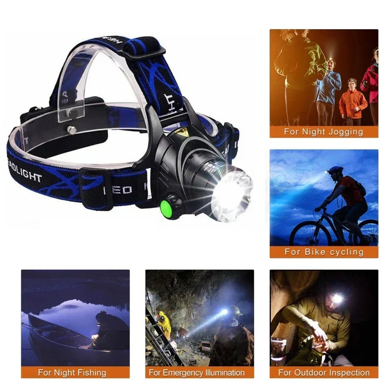 Rechargeable Waterproof Zoomable LED Head Torch