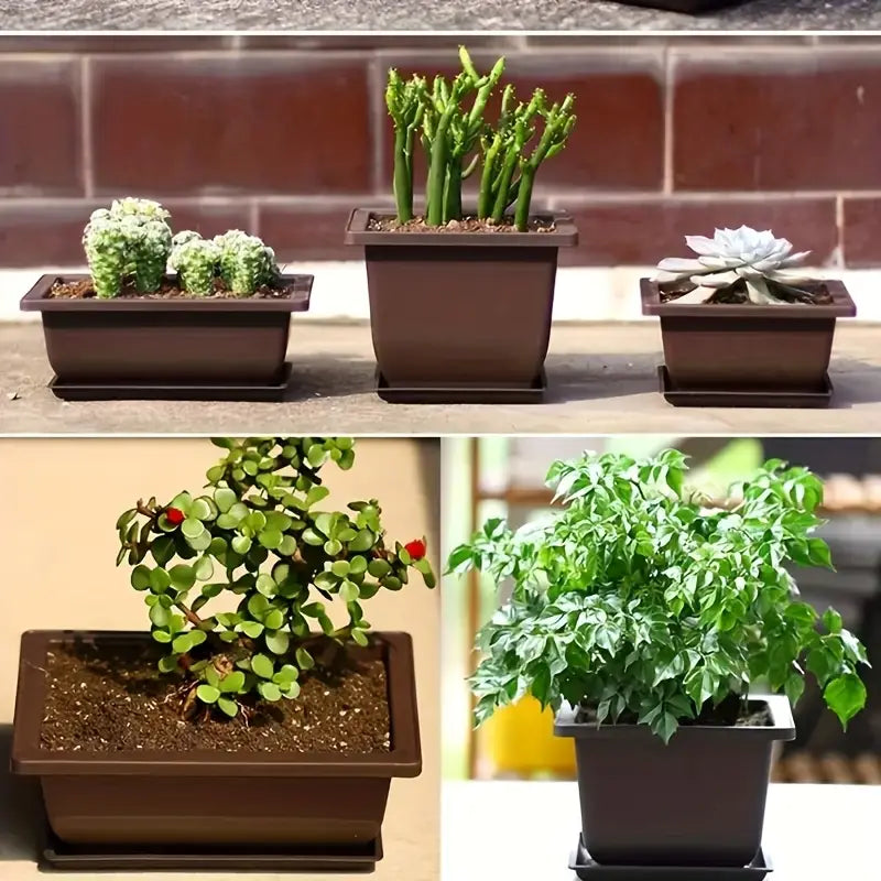 Rectangular Plant Pot with Saucer for Garden and Balcony