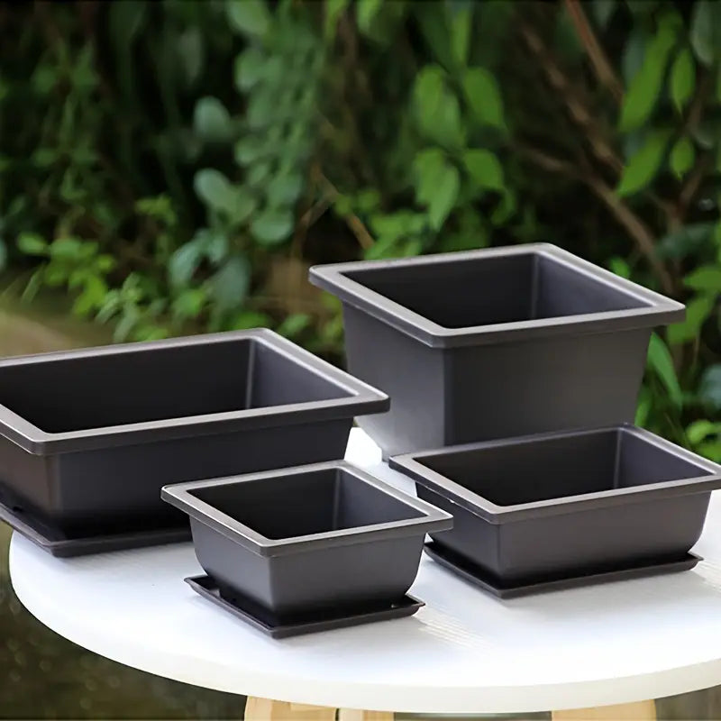 Rectangular Plant Pot with Saucer for Garden and Balcony