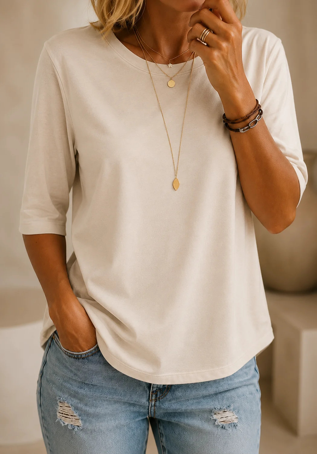 Relaxed Everyday Half-Sleeve Tee for Women