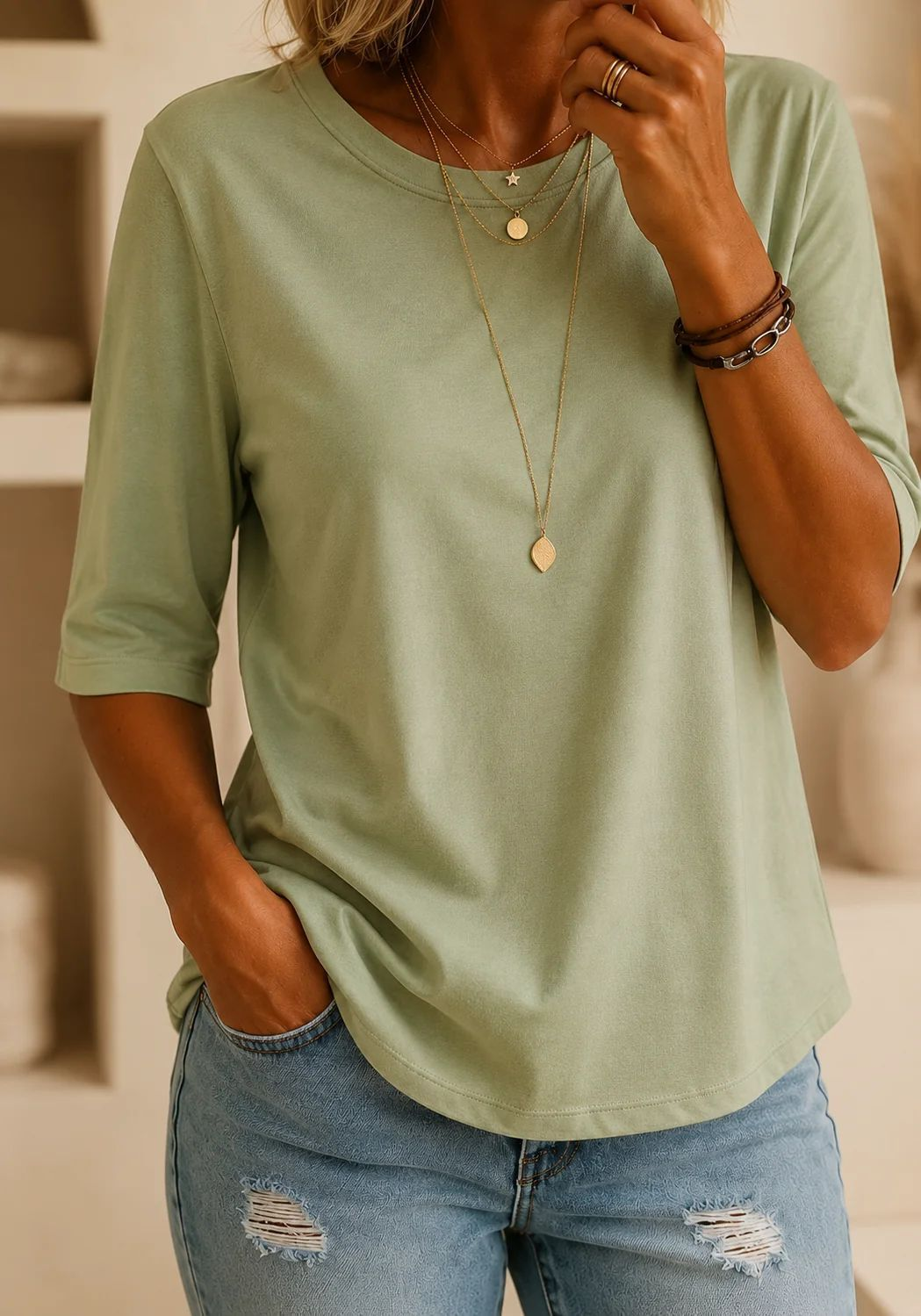 Relaxed Everyday Half-Sleeve Tee for Women