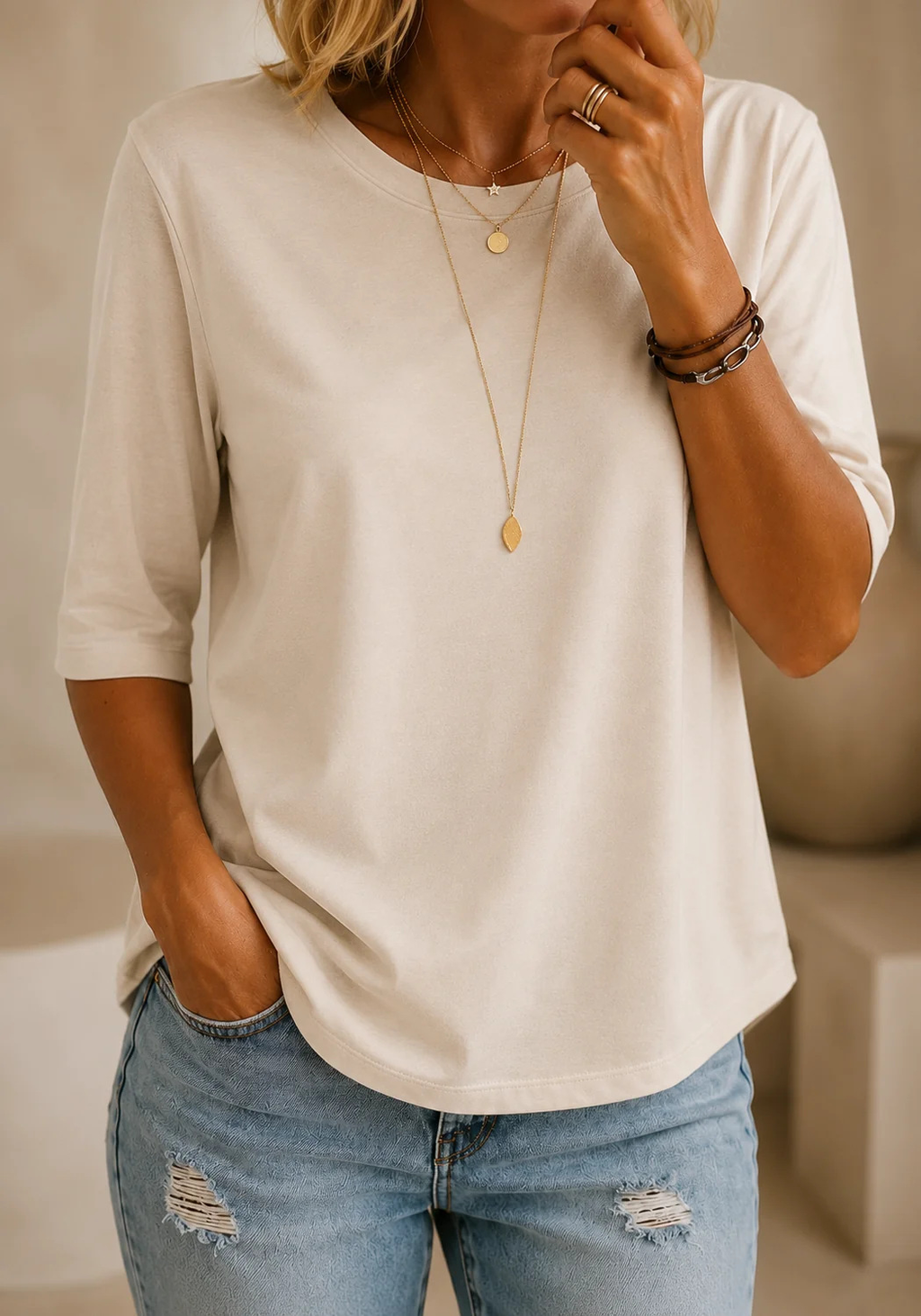 Relaxed Everyday Half-Sleeve Tee for Women