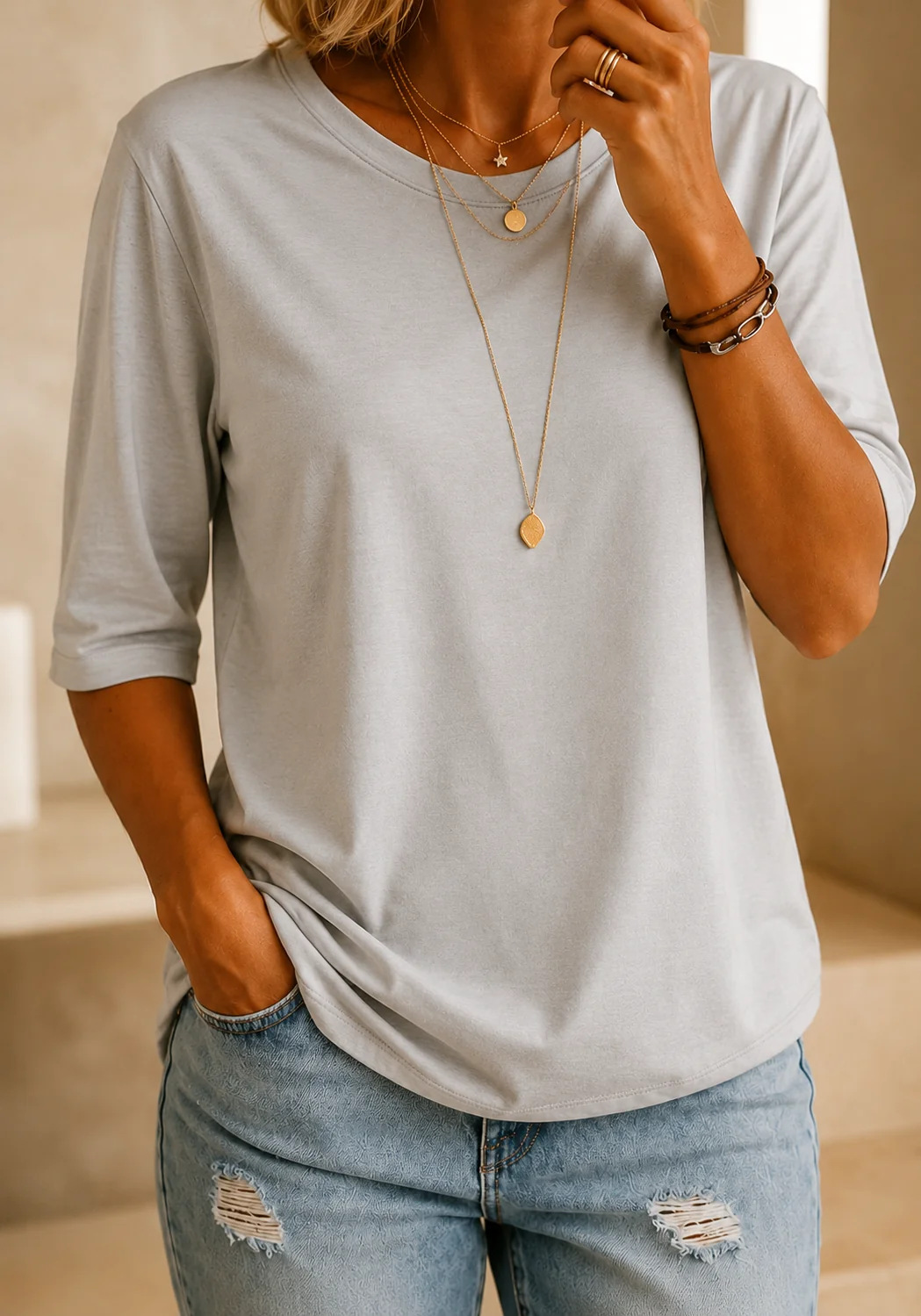 Relaxed Everyday Half-Sleeve Tee for Women