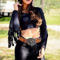 Retro punk embossed western denim belt
