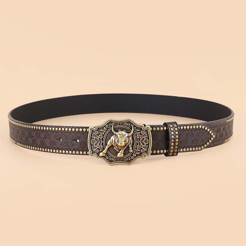 Retro punk embossed western denim belt