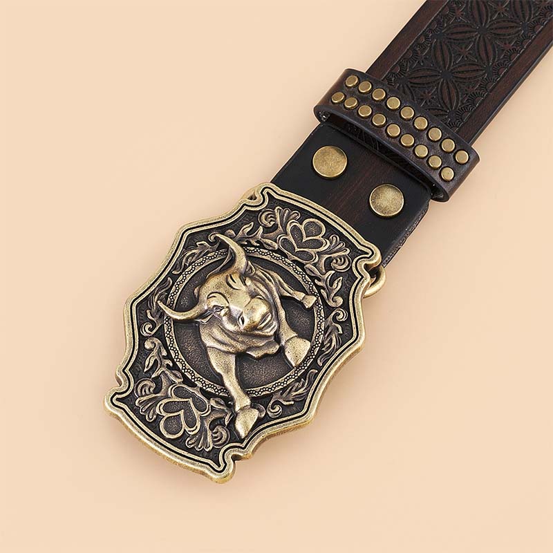 Retro punk embossed western denim belt