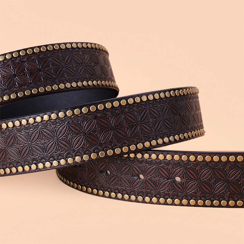 Retro punk embossed western denim belt
