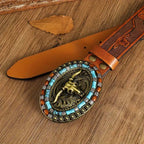 Retro punk embossed western denim belt