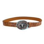 Retro punk embossed western denim belt