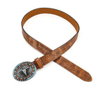 Retro punk embossed western denim belt