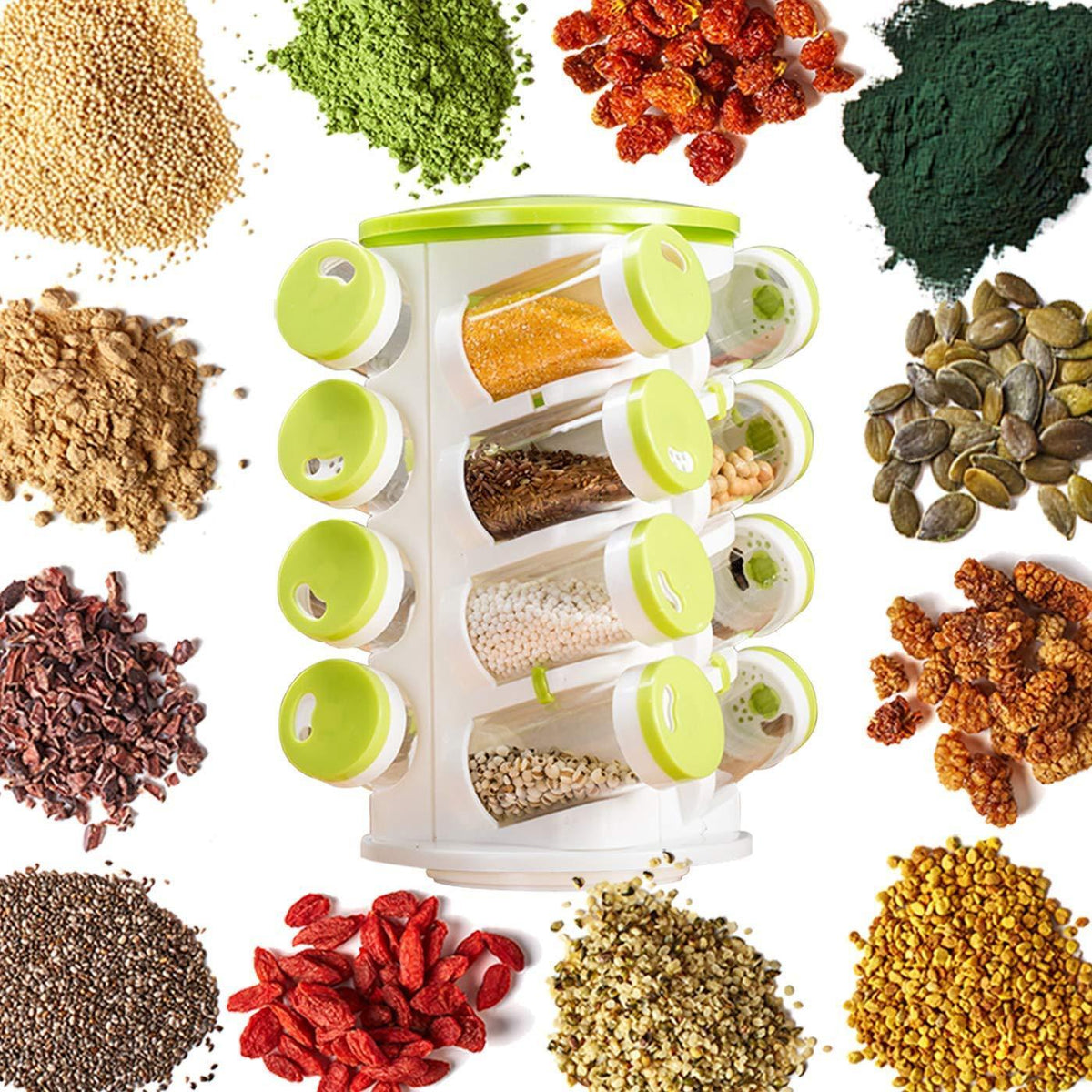 Revolving spice rack with 16 jars