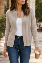 Ribbed Knit Zip-Front Cardigan