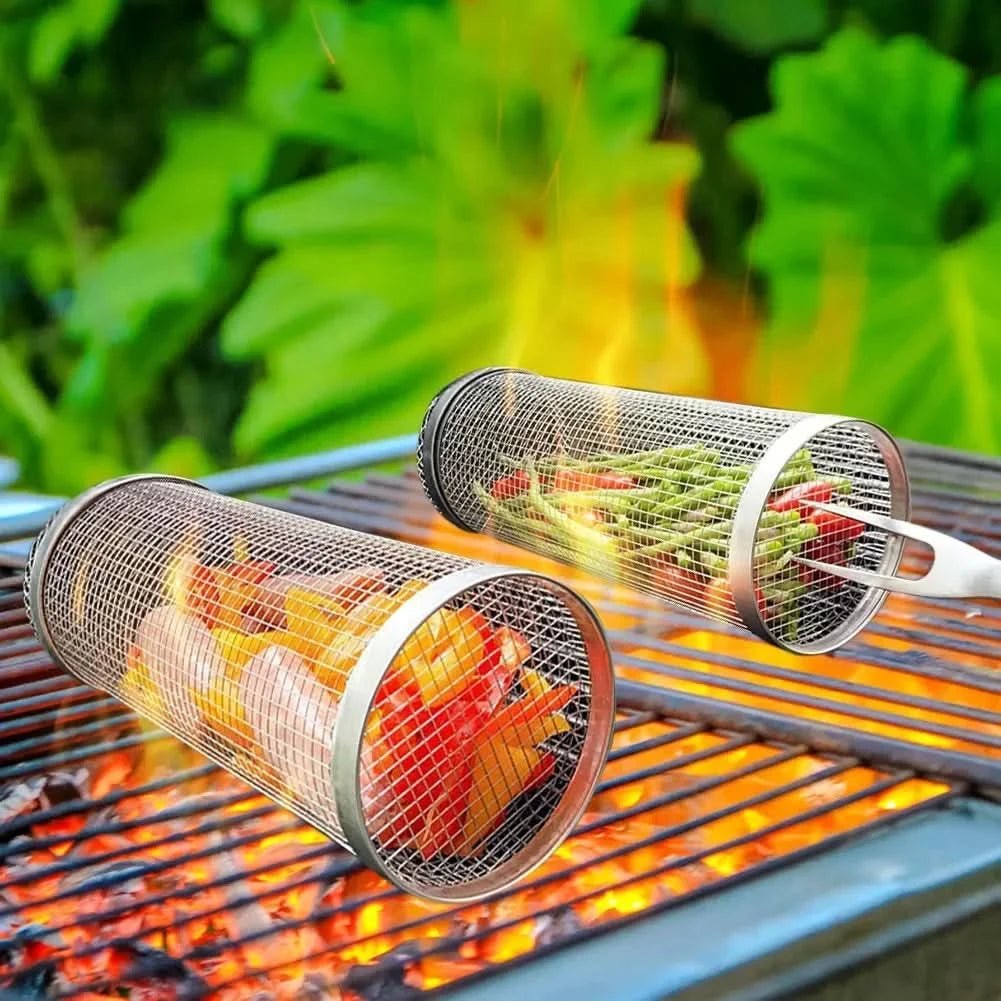 Rotating BBQ Basket – Stainless Steel for Even Cooking
