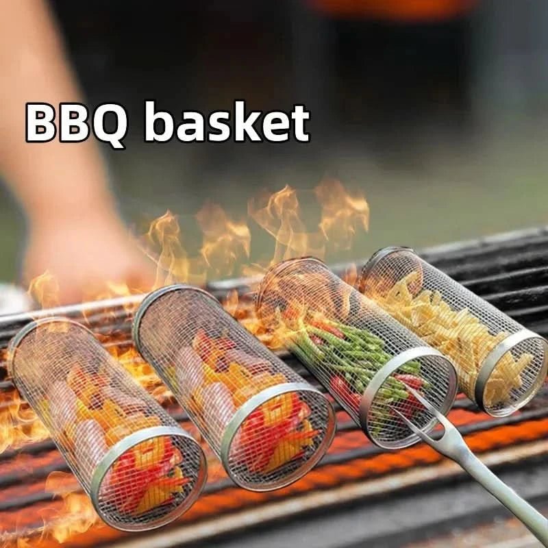 Rotating BBQ Basket – Stainless Steel for Even Cooking