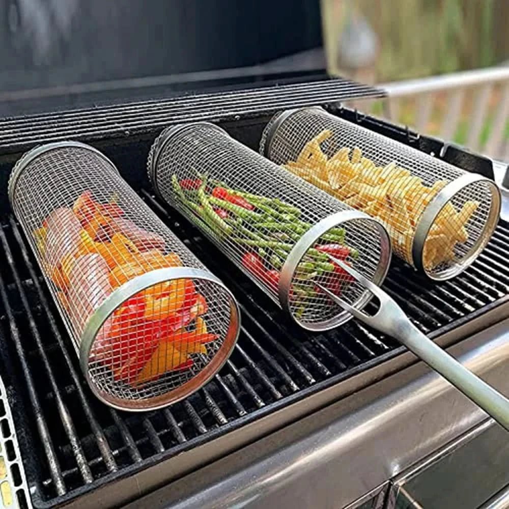 Rotating BBQ Basket – Stainless Steel for Even Cooking