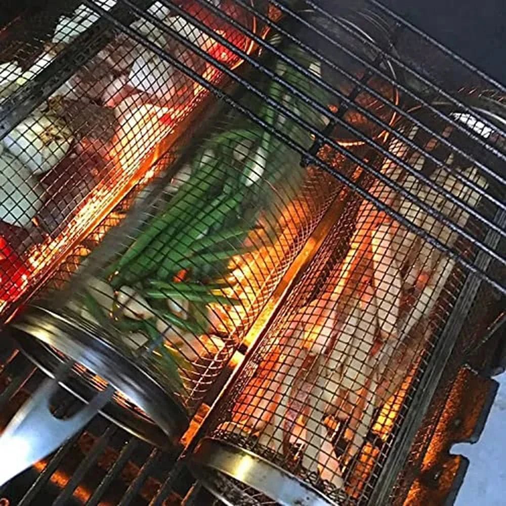 Rotating BBQ Basket – Stainless Steel for Even Cooking