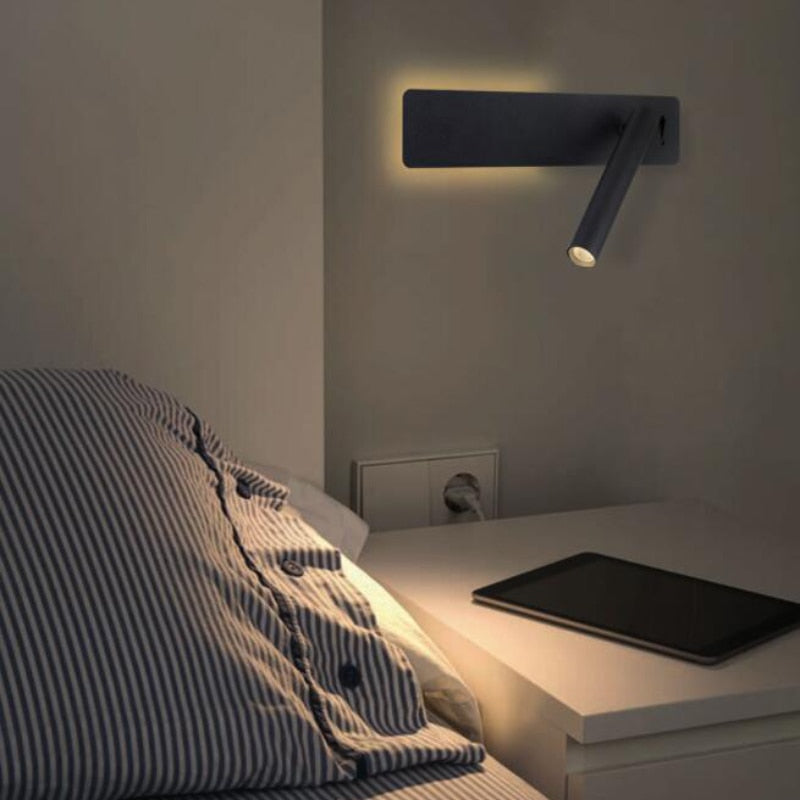 Rotating LED wall reading light | Swivelling spotlight | 2 switches metal | Bedspark