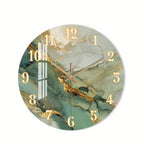 Round Silent Clock with Gold Accents – Abstract Marble and Wood Design