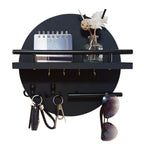 Round Wooden Key Holder for Wall with Shelf and Hooks Entryway Organiser Wall Mounted Mail and Key Rack with Metal Accen