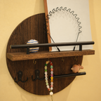 Round Wooden Key Holder for Wall with Shelf and Hooks Entryway Organiser Wall Mounted Mail and Key Rack with Metal Accen