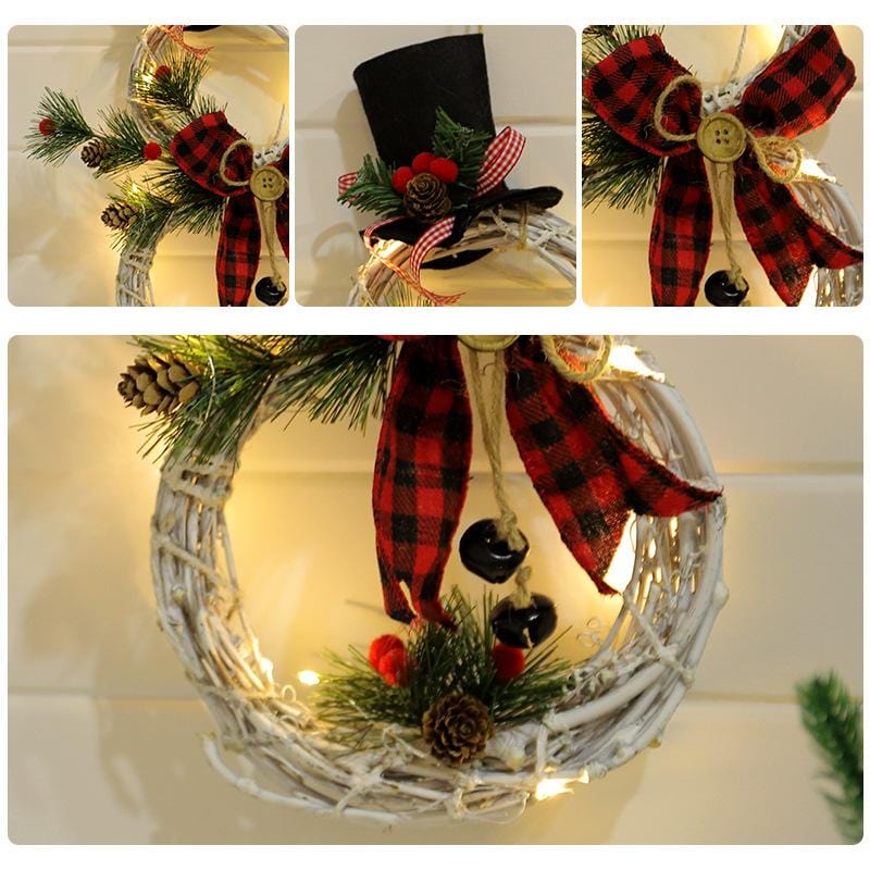 Rustic Snowman LED Christmas Wreath Decoration