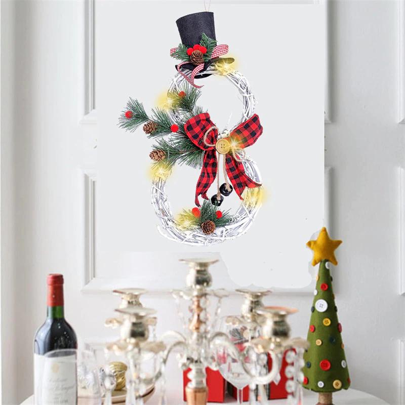 Rustic Snowman LED Christmas Wreath Decoration
