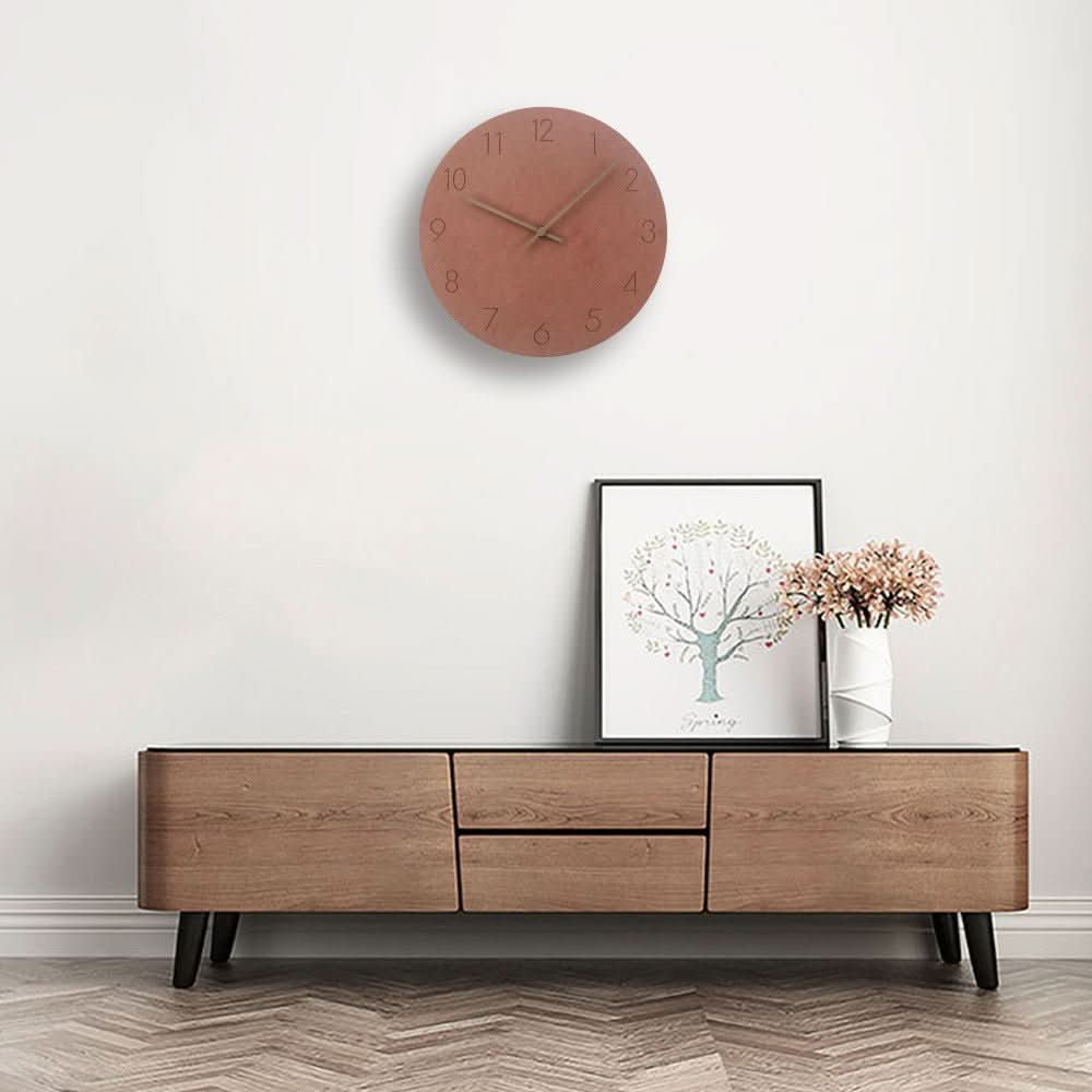 Scandinavian minimalist wall clock with wooden hands and silent mechanism
