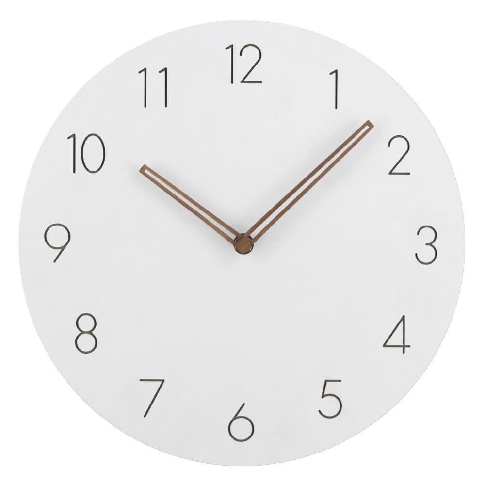 Scandinavian minimalist wall clock with wooden hands and silent mechanism