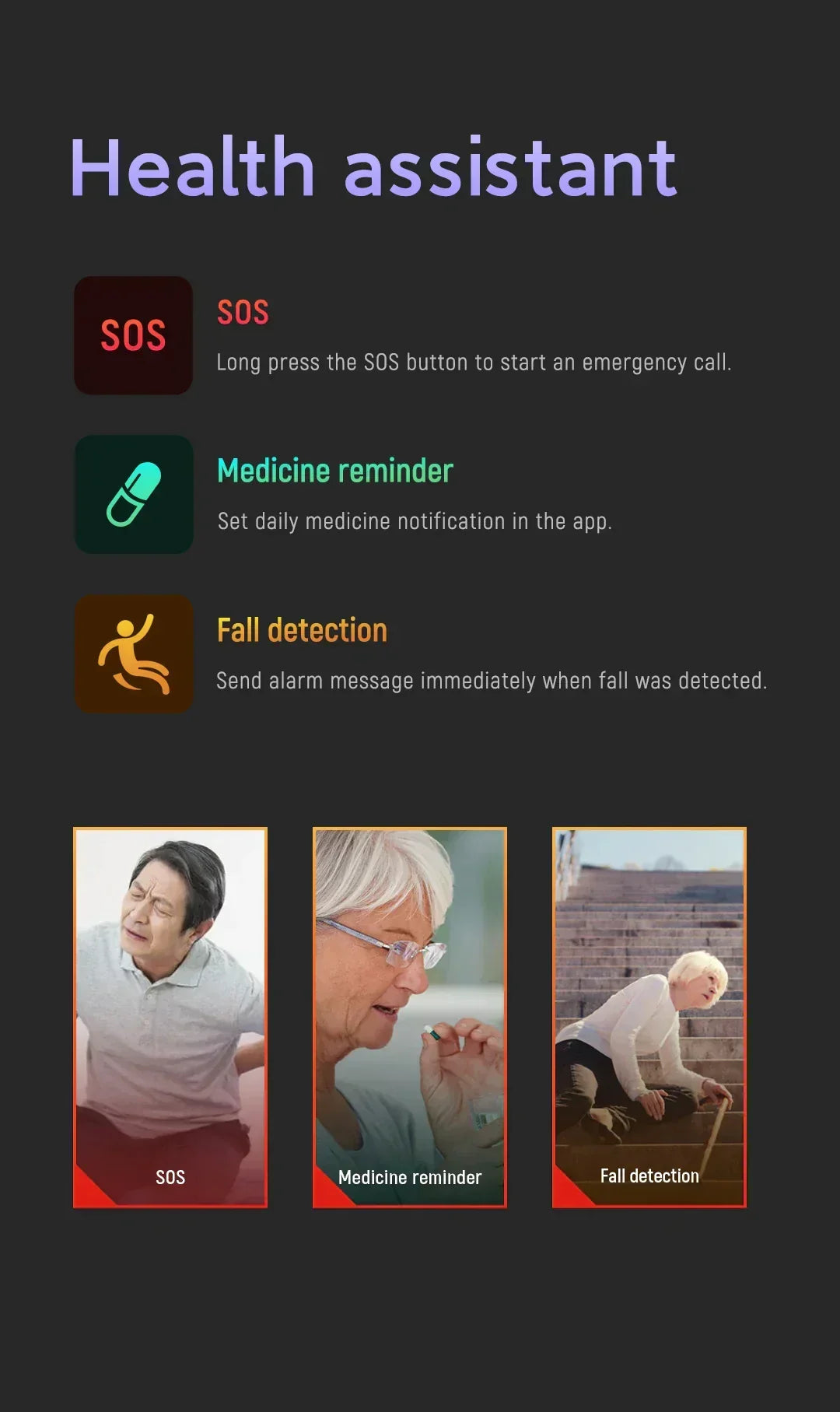 Senior Safety Watch with fall detection and GPS – Smart Care Smartwatch | Boneroshop