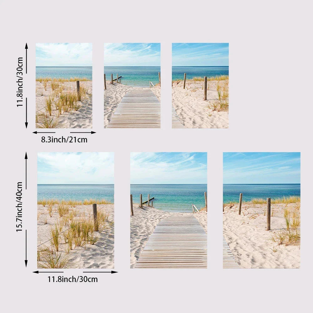Set of 3 Blue Ocean Sandy Beach Canvas Prints – Calming Seascape Wall Art for Living Room