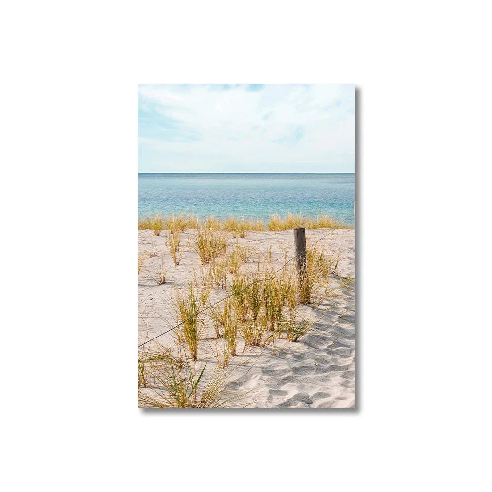 Set of 3 Blue Ocean Sandy Beach Canvas Prints – Calming Seascape Wall Art for Living Room