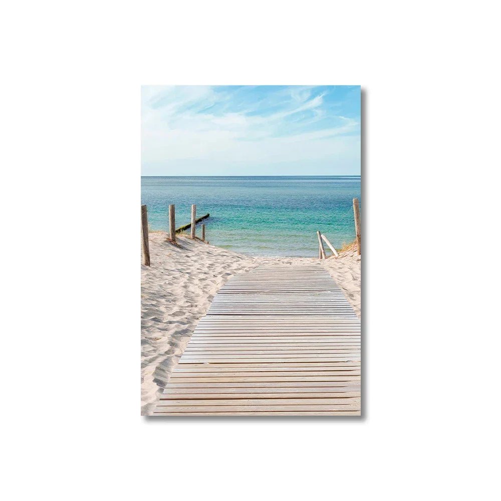 Set of 3 Blue Ocean Sandy Beach Canvas Prints – Calming Seascape Wall Art for Living Room
